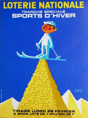 Loterie Nationale original vintage poster ski winter sport